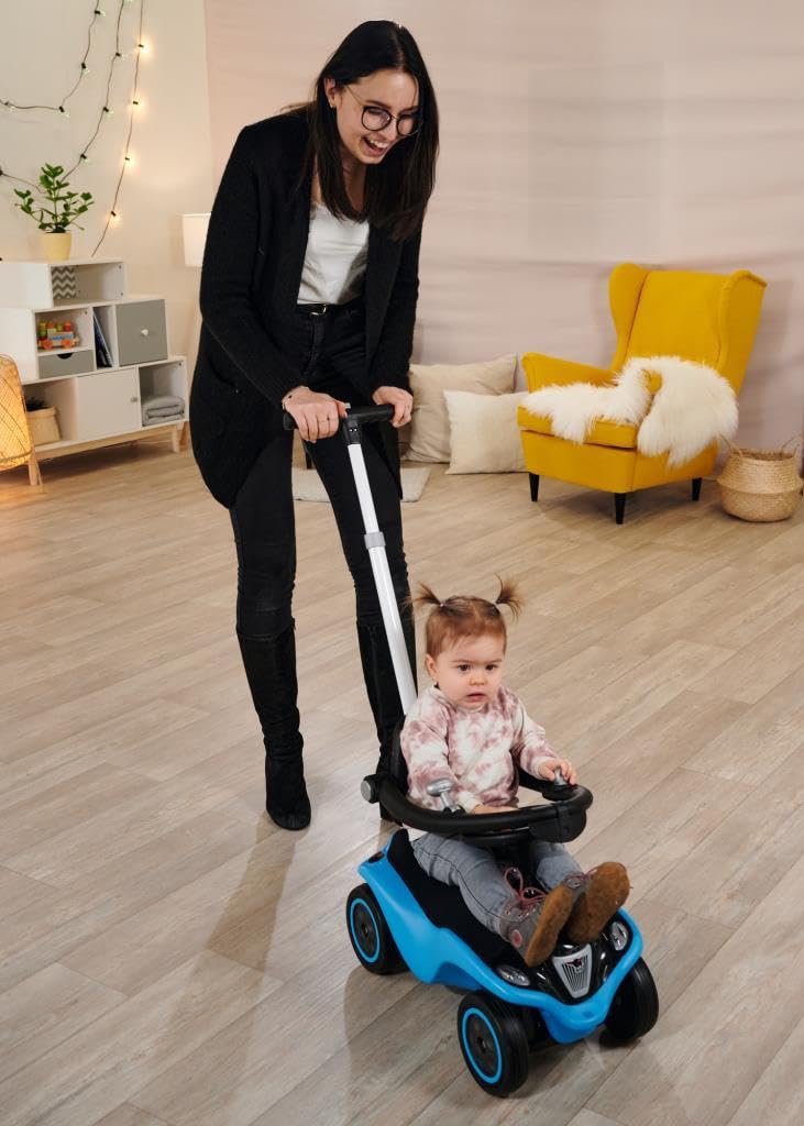 Big - Bobby Car Next - Deluxe Variante, Kinderfahrzeug mit LED-Front Scheinwerfer, Flüsterreifen und weichem Sitz, belastbar bis zu 50 kg, Rutschfahrzeug für Kinder ab 1 Jahr, Blau