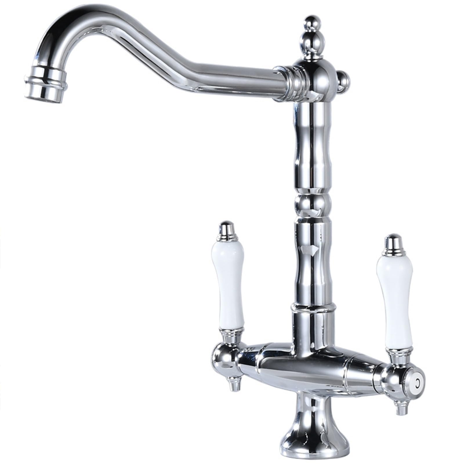 Grifo de cocina cromado, grifo de lavabo alto, retro, antiguo mezclador de dos manijas, lavabo de baño de alta presión, grifo de cocina giratorio 360°, de latón