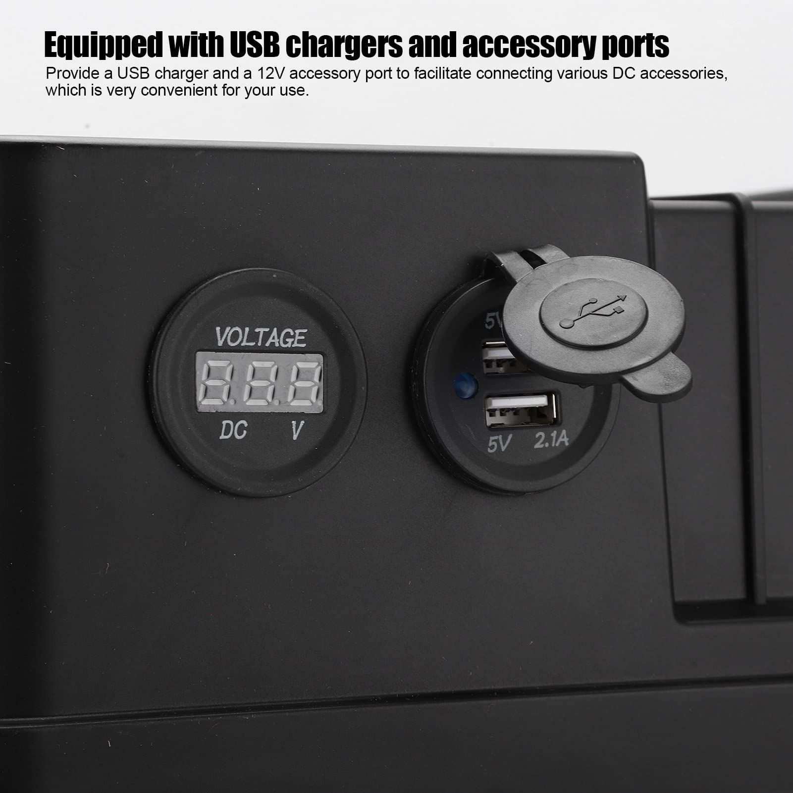 Batteria Power Center per Motore da Pesca Alla Traina 12 V 60 A con Interruttori Integrati, Misuratore di Tensione, Caricatore USB e Porta per Accessori da 12 V per Camper,