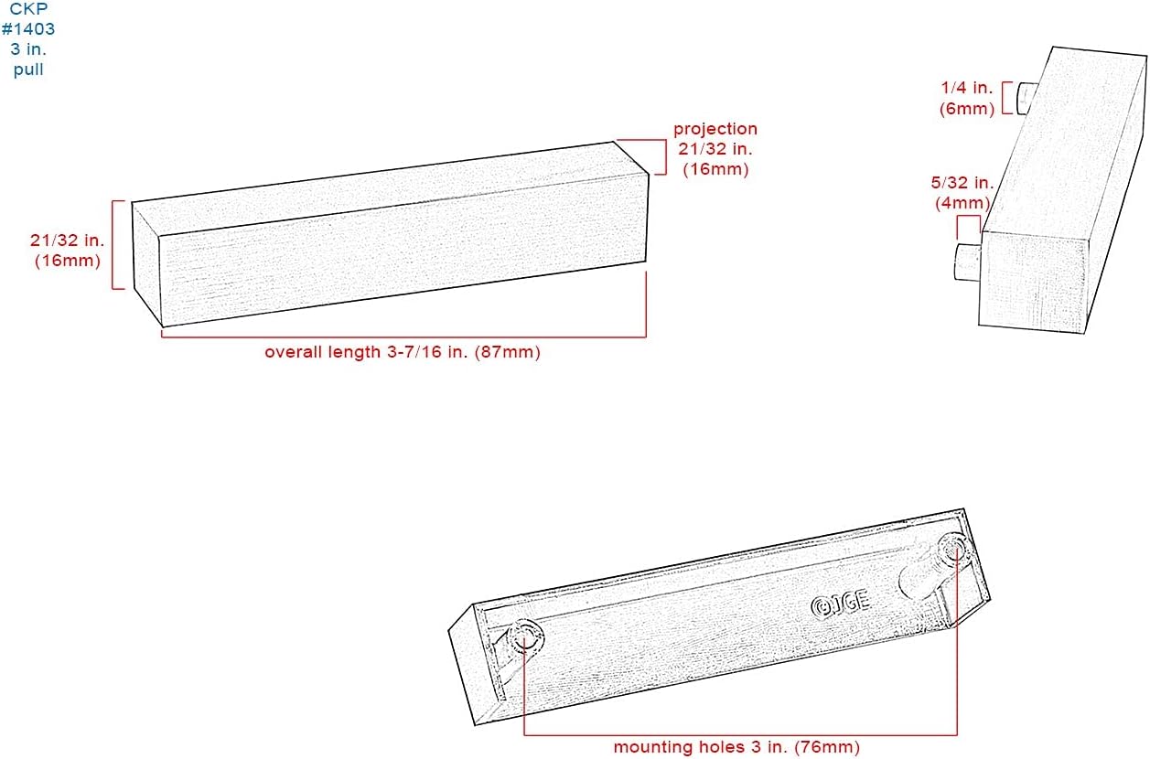 #1403-3 in. CKP Brand Rectangular Pull, Brushed Nickel - 10 Pack