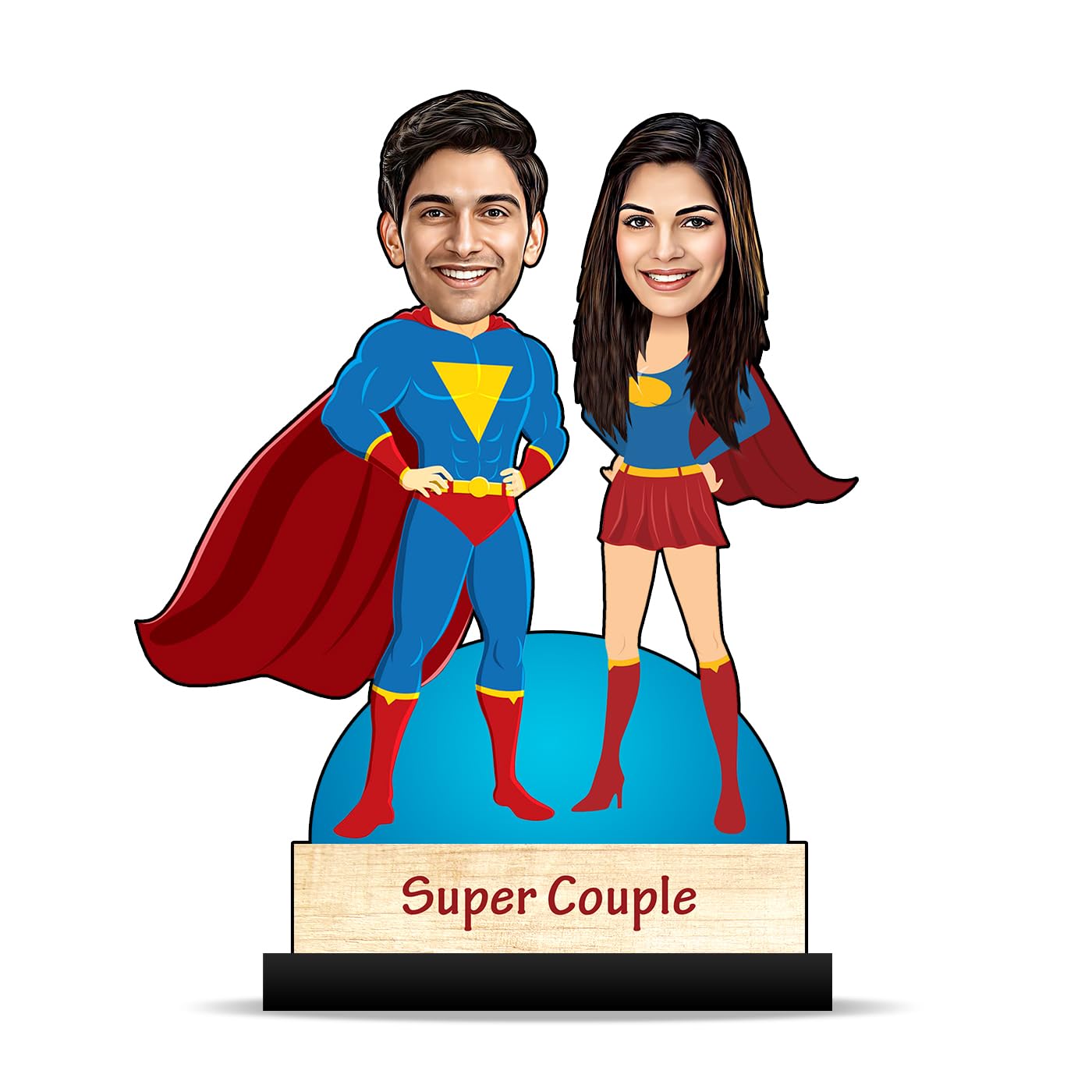 Personalized Caricature Gifts for Super Couple Anniversary/Birthday Gift (Wooden_8 inch x 5 inch) CA0231
