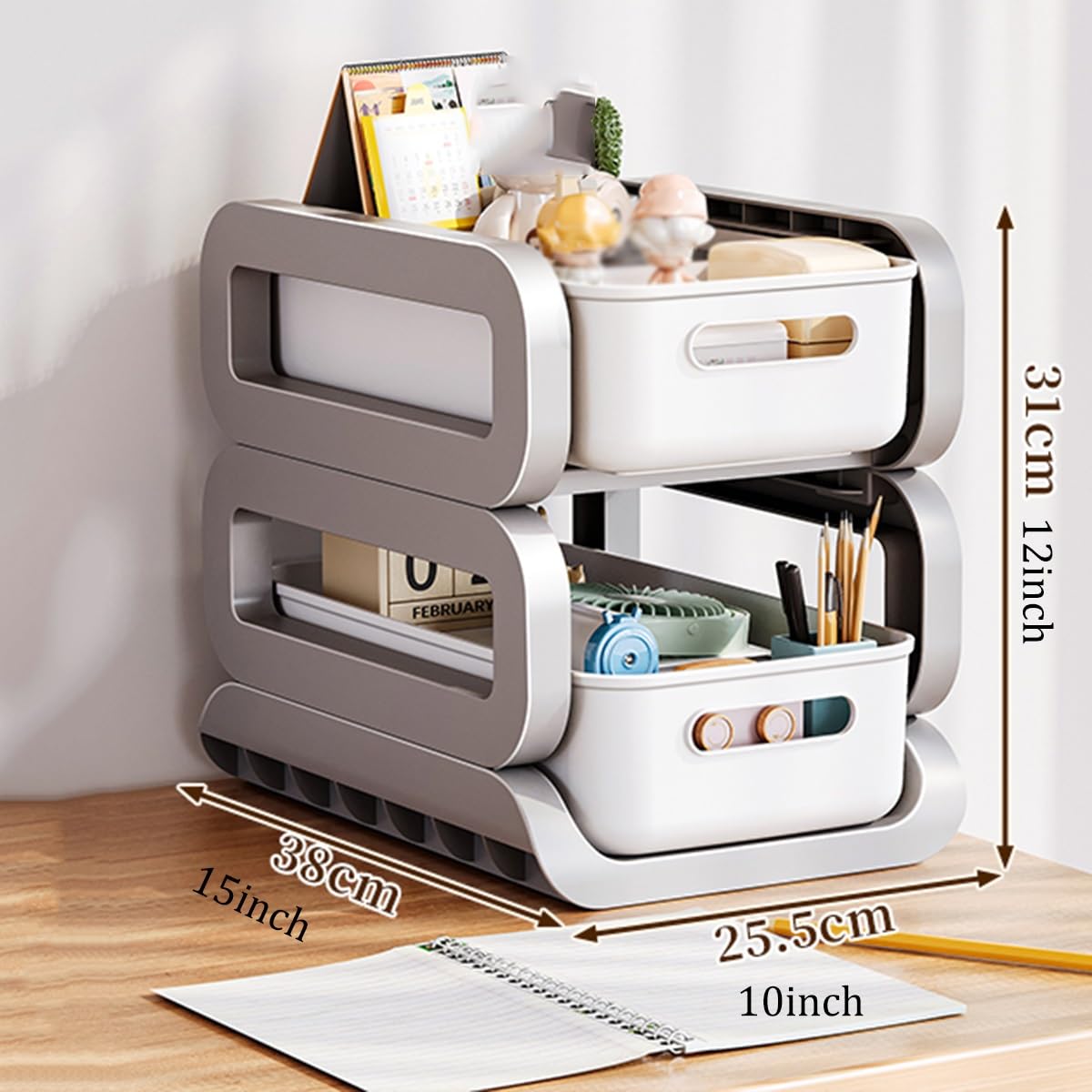 Carrito de Almacenamiento con Ruedas, Carrito Ruedas Espacios Estrechos Cocina baño lavadero(Grey,2 Tier No Wheels)