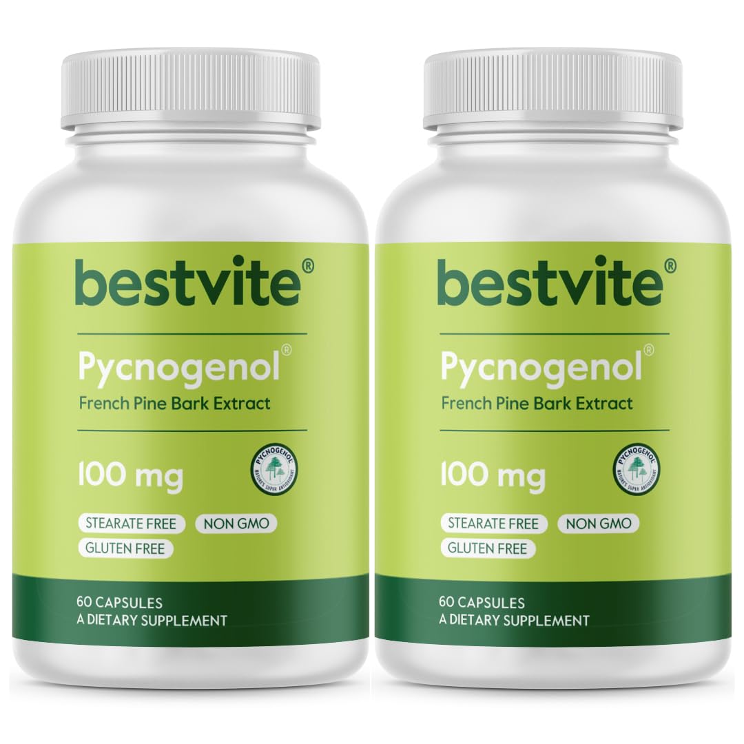 BESTVITE Pycnogenol 100mg (120 Caps)(60x2) - No Stearates - Gluten Free 60 Count (Pack of 2)