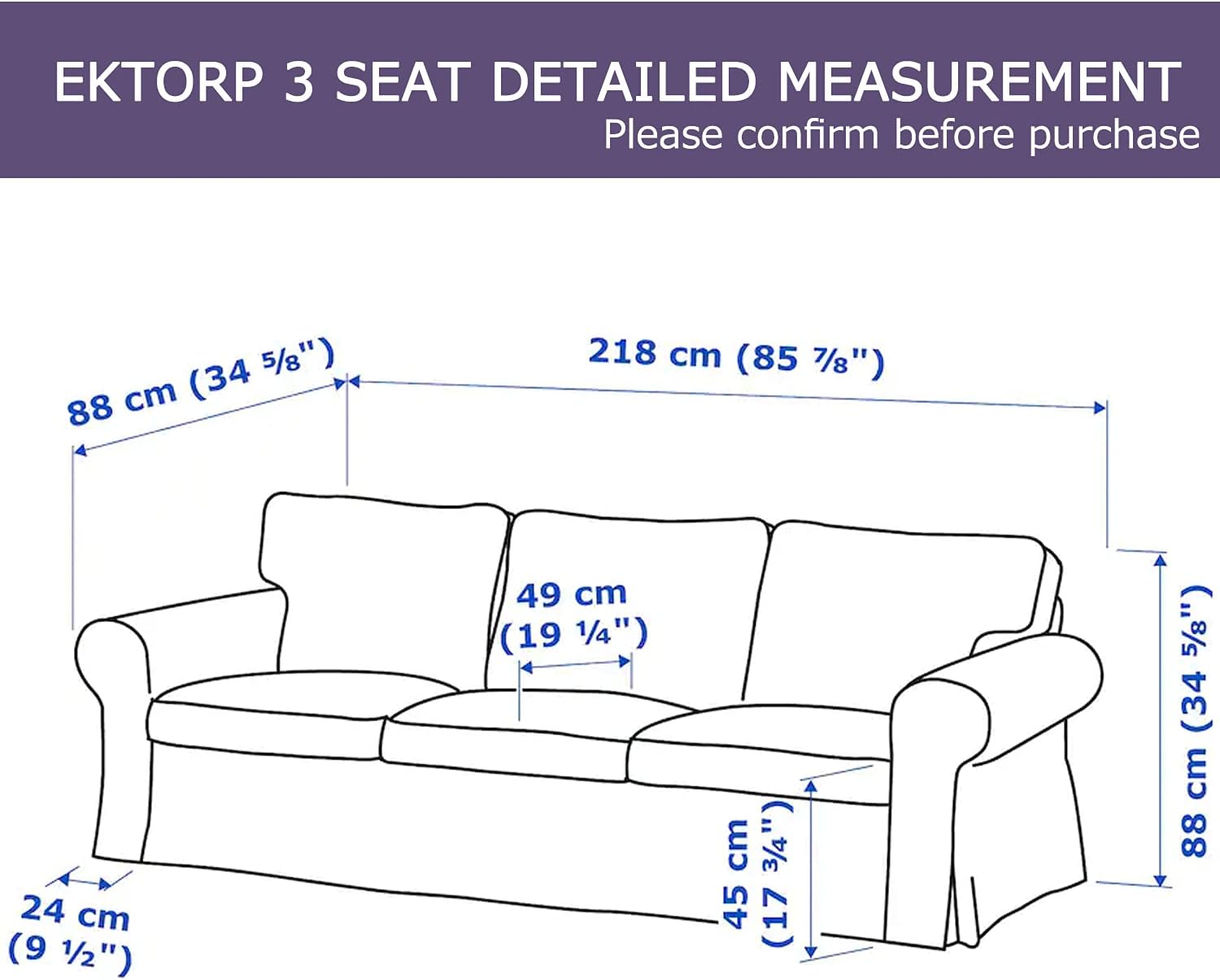 Couch Cover ONLY! for IKEA Ektorp 3 Seat(228cm), Sofa Covers for 3 Cushion Small Couch, Sofa Slipcovers for Living Room with Cushion Covers (989-3, 3 Seat)