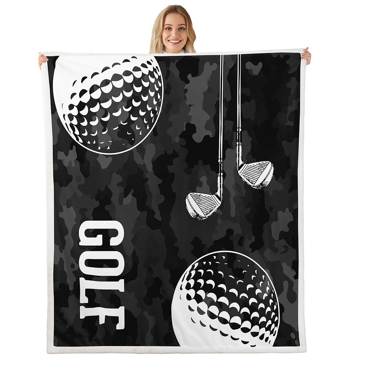 Golf Print Throw Blanket for Bed Couch Black Camo Fleece Blanket Kids Boys Teens Camouflage Sherpa Blanket Twin Sports Themed Blanket,Golf Balls Gaming Plush Blanket Microfiber Flannel Blanket โ image 1