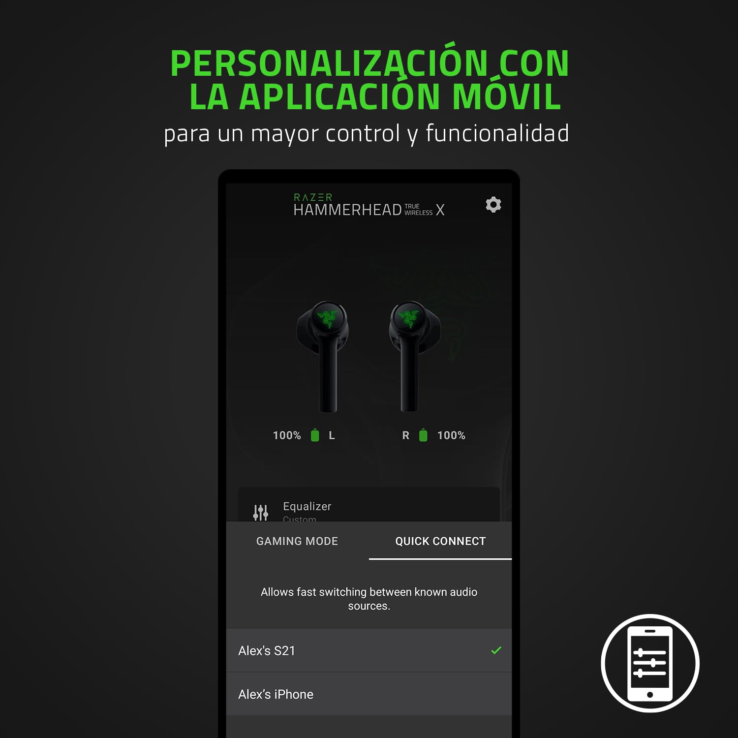 Razer Hammerhead True Wireless X - Auriculares inalámbricos (in-ear, latencia ultrabaja, aplicación móvil, diafragma de 13 mm, Bluetooth 5.2 con emparejamiento automático) Negro
