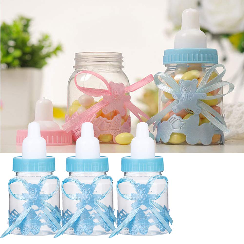 24 Pezzi Mini Scatola di Caramelle Forma di Biberon, Blu Mini Bottiglia di Caramelle Plastica per Neonato per Baby Shower Maschietto Bomboniera Battesimo