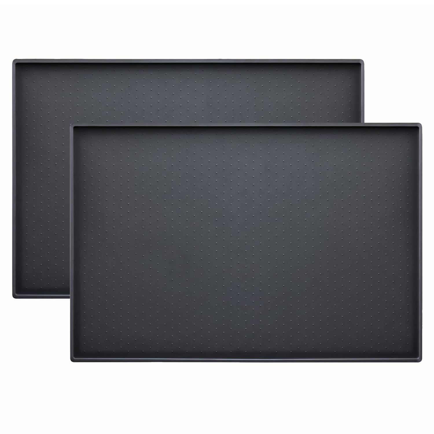 Conlun Dog Food Mat, Silicone Rubber, Anti-Slip Design, 100% Waterproof Pet Food Mat,Raised Edge to Avoid Water Or Food Spilling Out, Dishwasher Safe,Easy to Clean(2-Pack,Black)