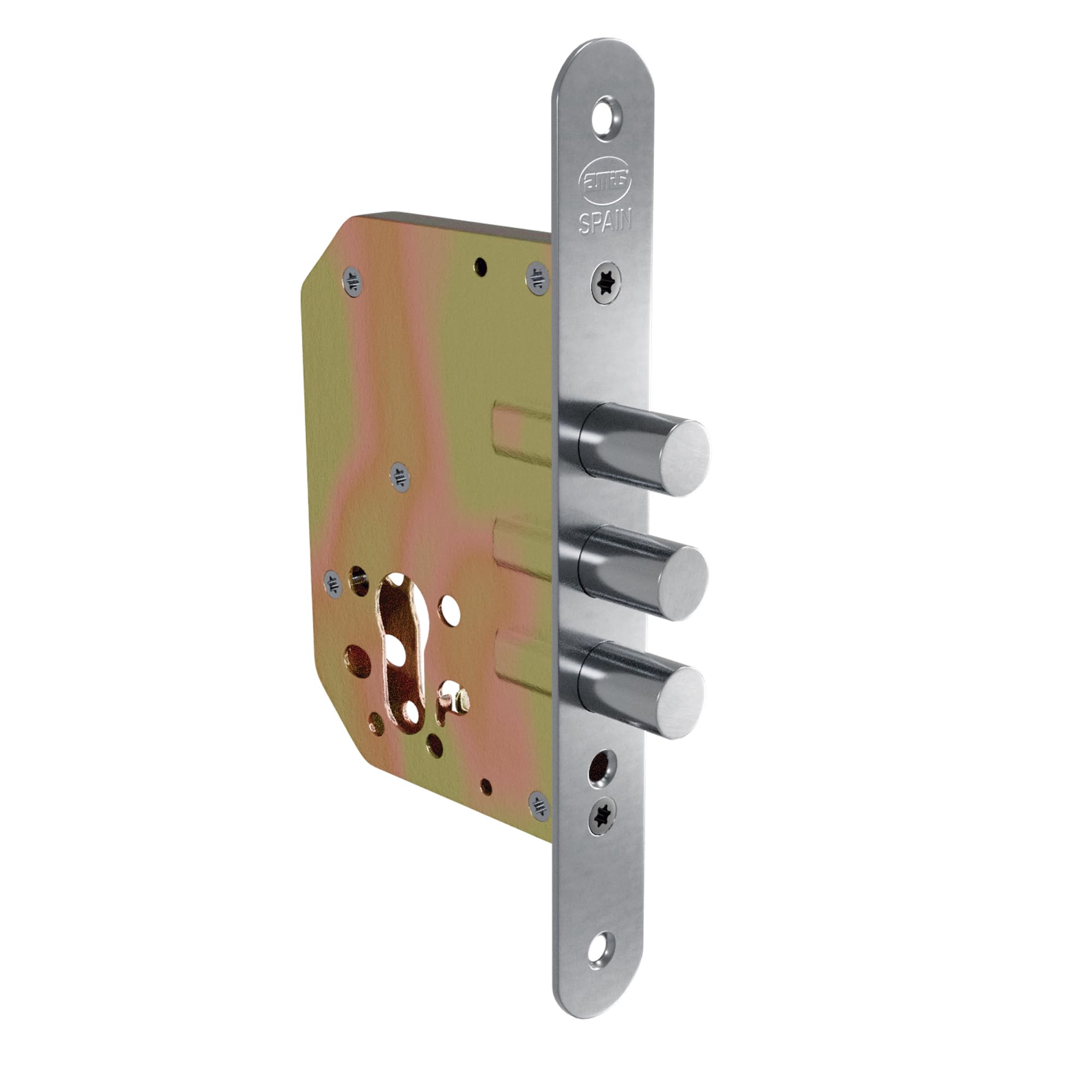 Amig Metallic Silver - Mortice Lock With Bolts For Wooden Doors | 50 Mm | Without Cylinder And Safety Shield | Mod. 1103 | Steel | Matt Chrome | Includes Screws
