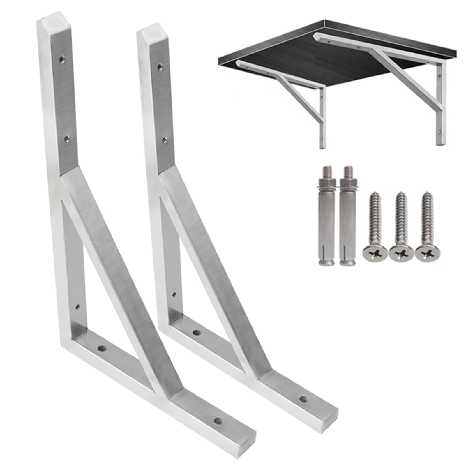 tow000ack 2 Pack Stainless Steel Wall Mount Shelf Brackets Heavy Duty Triangle Shelf Supports 90° Right Angle Shelf Bracket Metal Floating Shelves Brackets,with Screws,Silver (350mm(13.8in)-B)