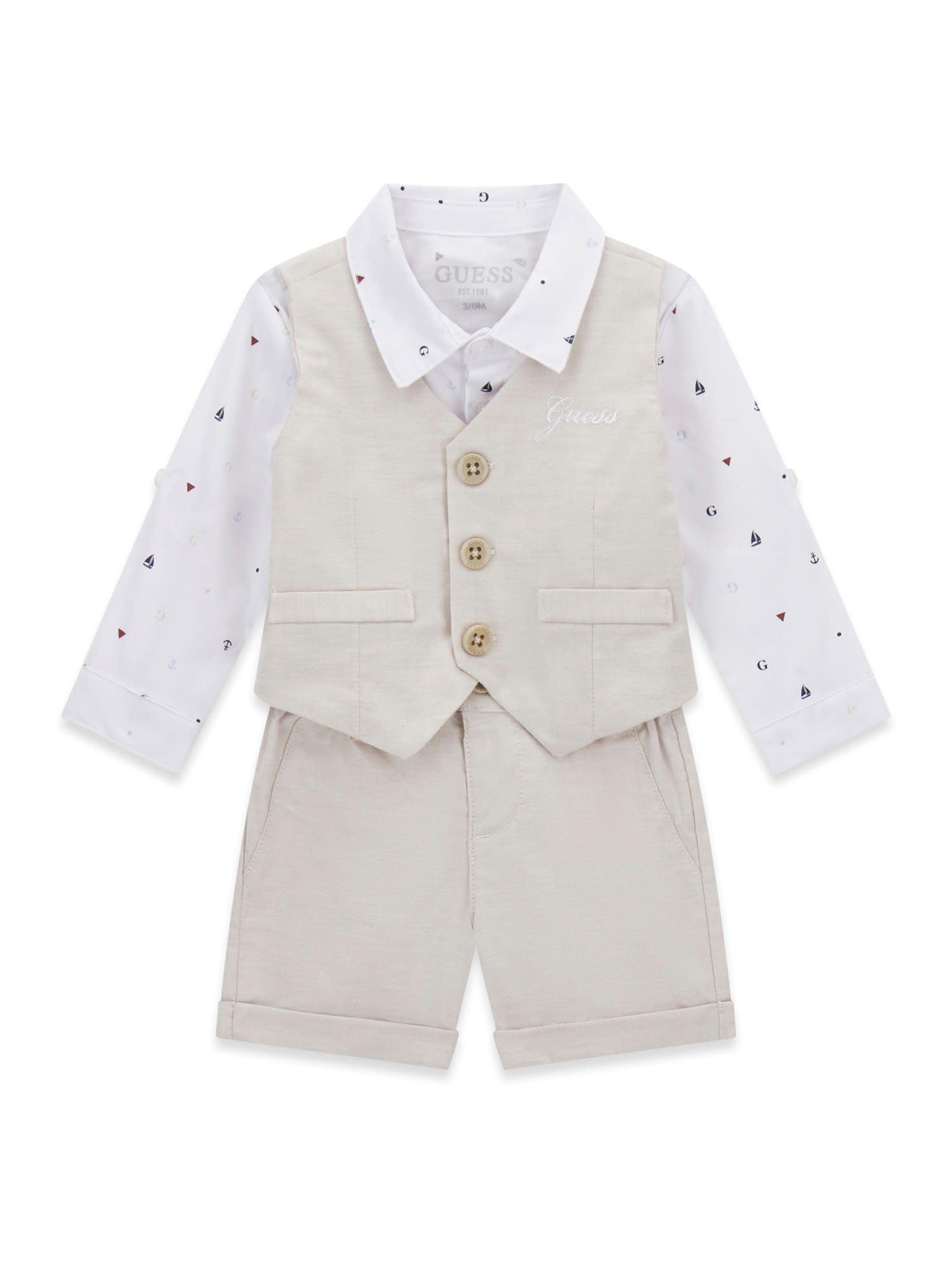 GUESS Langärmeliges Shirt, Weste und Shorts, 3-teiliges Kleidungsset für Babys und Kinder