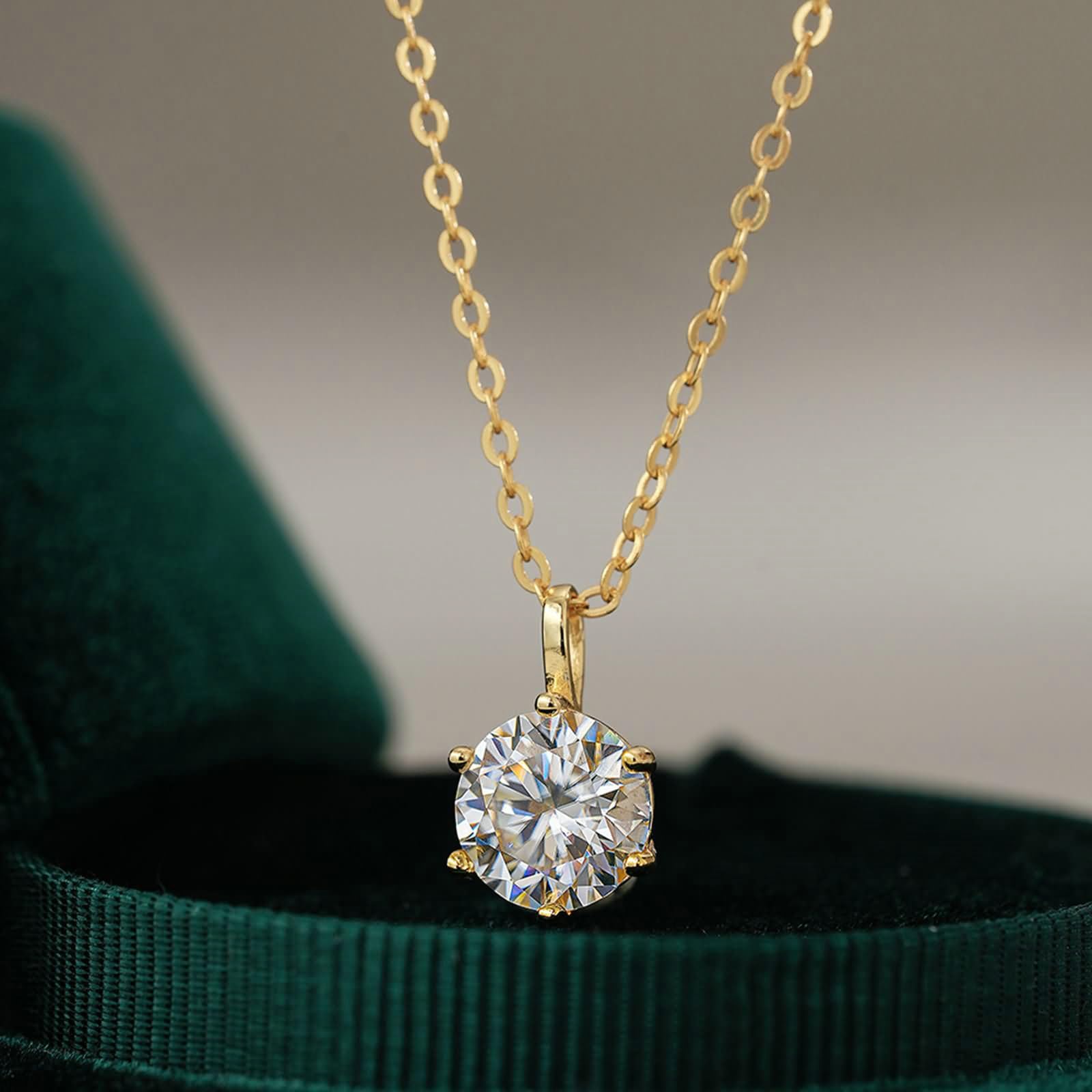 Collar de oro amarillo de 9/14/18 quilates, solitario redondo de 0,5 quilates, 1 ct, 2 quilates, 3 quilates, collares con colgante de moissanita para mujer
