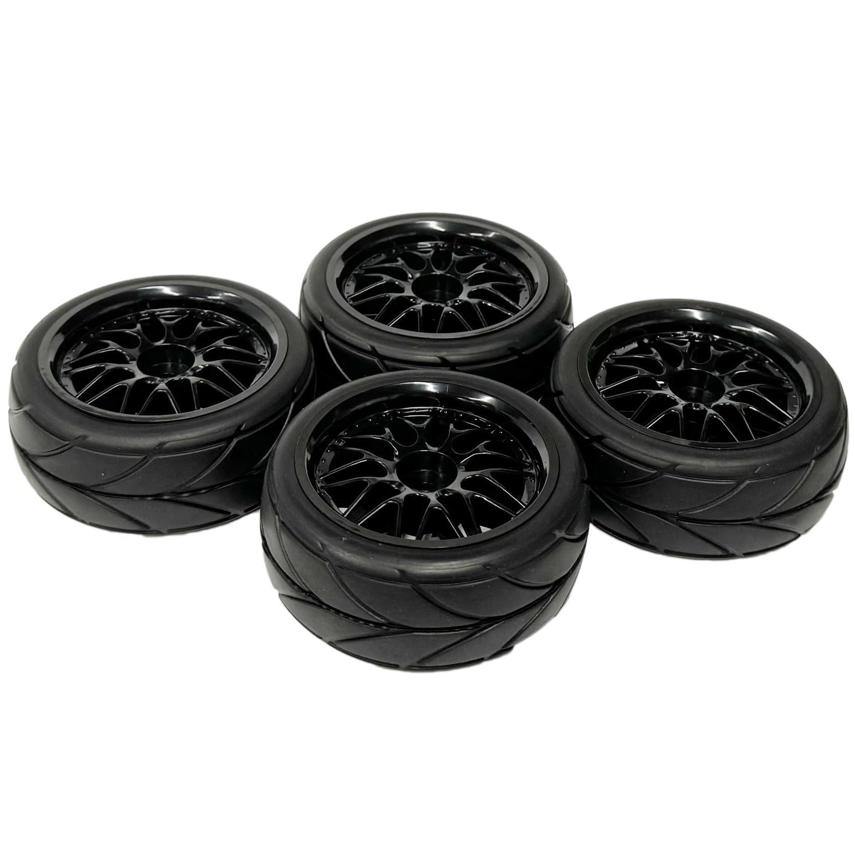 KINGCOO Set 4 Pneumatici E Ruote In Gomma Per Auto RC 1/10 - 64mm, Cerchi 52mm, Hex 12mm - On-Road E Drift - 3