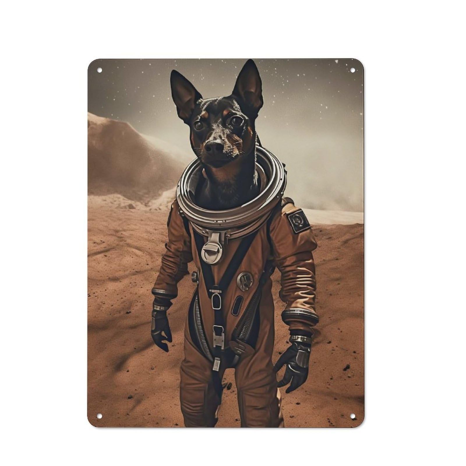 Junmoney Style-14 Miniature Pinscher On Mars Metal Wall Art Sign 40X30cm, Modern Retro Urban Room Decor For Modern Home, Workshop, Office Or Cafe