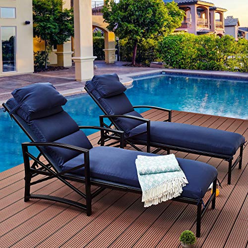 PatioFestival Patio Chaise Lounge Outdoor Adjustable Back Cushioned Chairs All Weather Steel Frame Lounger with Blue…