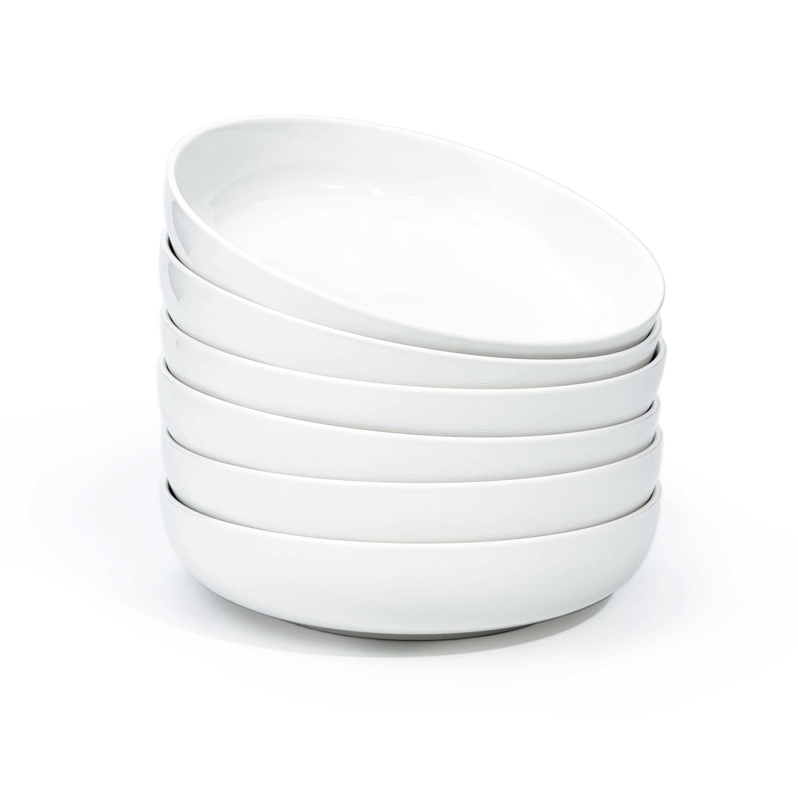 Jassceram 8.5 Inch Pasta Bowls Set of 6, 36 Oz Porcelain Salad Serving Bowls, Large Wide Pasta Plates for Kitchen, Round Dinnerware Dishes - Dishwasher, Microwave, Oven Safe, 21.5cm, Off-White
