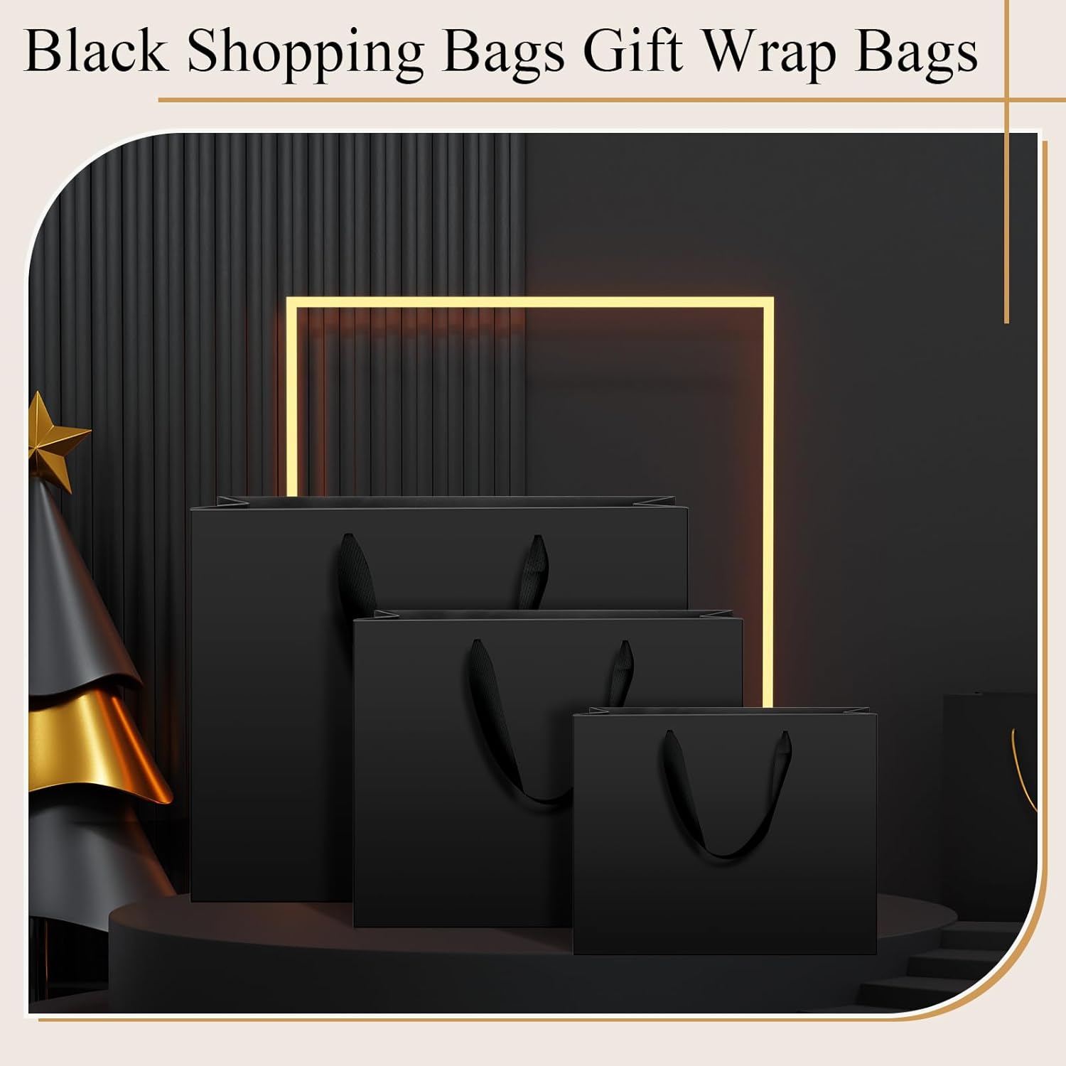 Lincia 60 Pcs Black Paper Bags with Handles, Assorted Sizes Large 11", Medium 8", Small 7" Black Gift Bags Bulk for Retail, Party, Birthday, Gift, Shopping, Business, Merchandise - Image 7