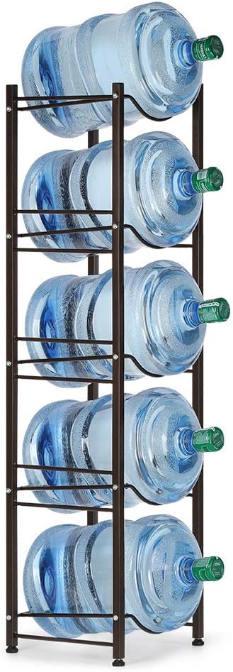 Stainless Steel 5 Tier Heavy Duty Detachable Water Bottle Storage Shelf Organizer for 5 Gallon Jugs - Home, Office, Kitchen, Breakroom