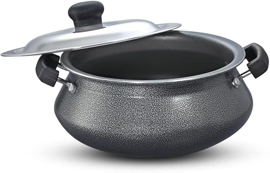 TABAKH Non-Stick Handi Stainless Steel Lid Senior Size 5 Liters 5.2 Quarts Suitable For Biryani, Pulao, Gravy With Scrubber for Non-Stick Cookware Metal Spoon Friendly 23cm