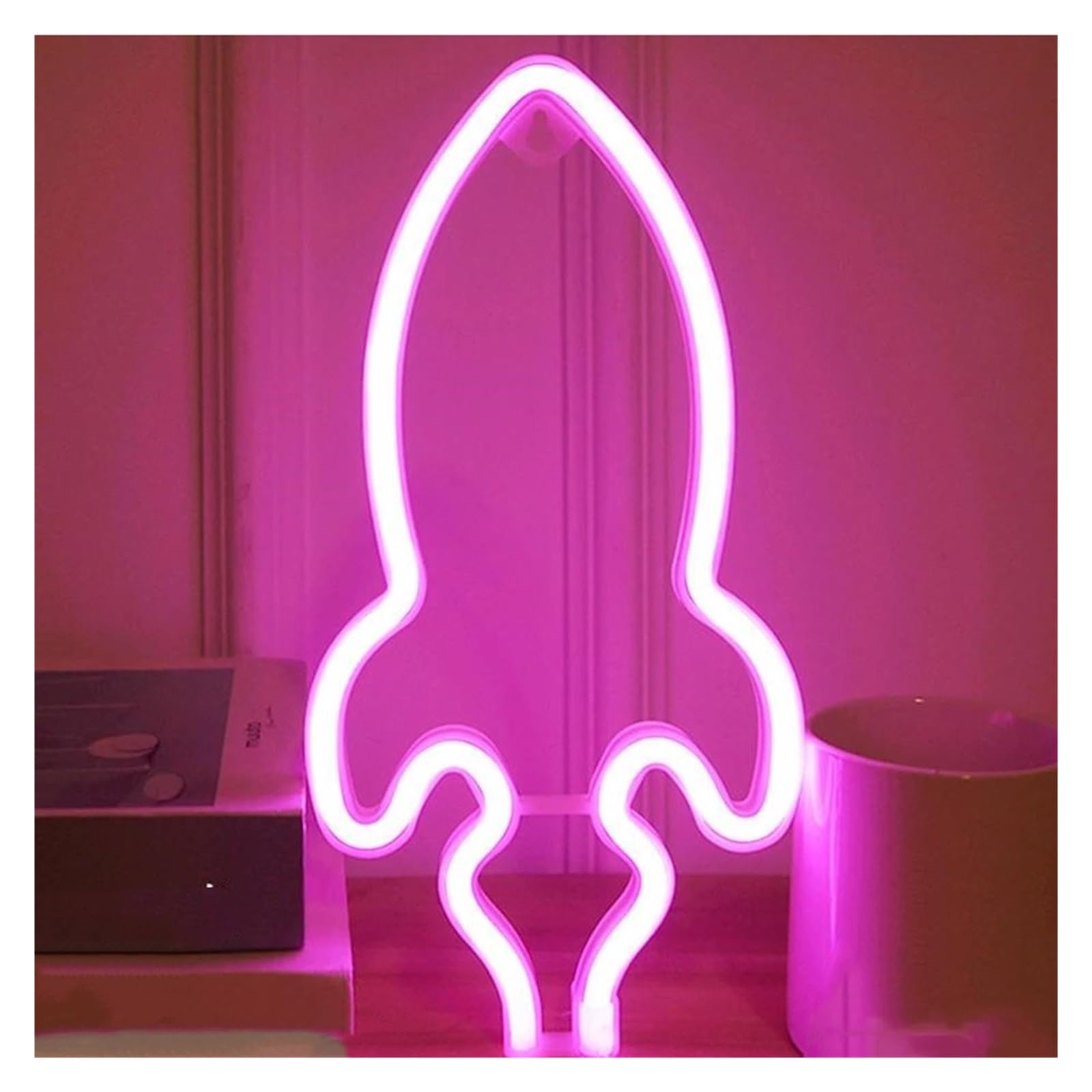 Luces Art Decoration Christmas Señal De Luz De Neón En Forma De Cohete, Batería Y Alimentación -, Colgante De Pared, LED Neón Colorido, Decoración Para El Hogar, Dormitorio(Rosa)
