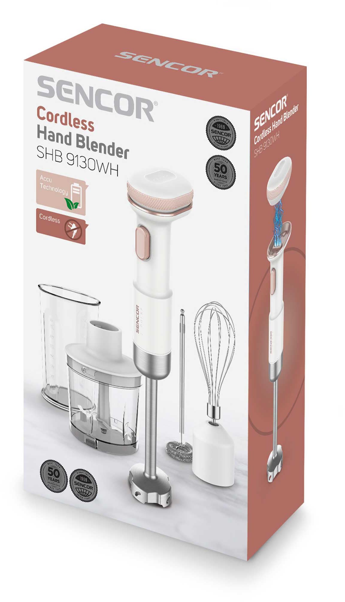 Mixeur Plongeant Sans Fil, Batterie Li-Ion 11,1V/2000mAh, Lames en Titane, Kit Multifonction avec Batteur, Hachoir 500ml, Gobelet 700ml