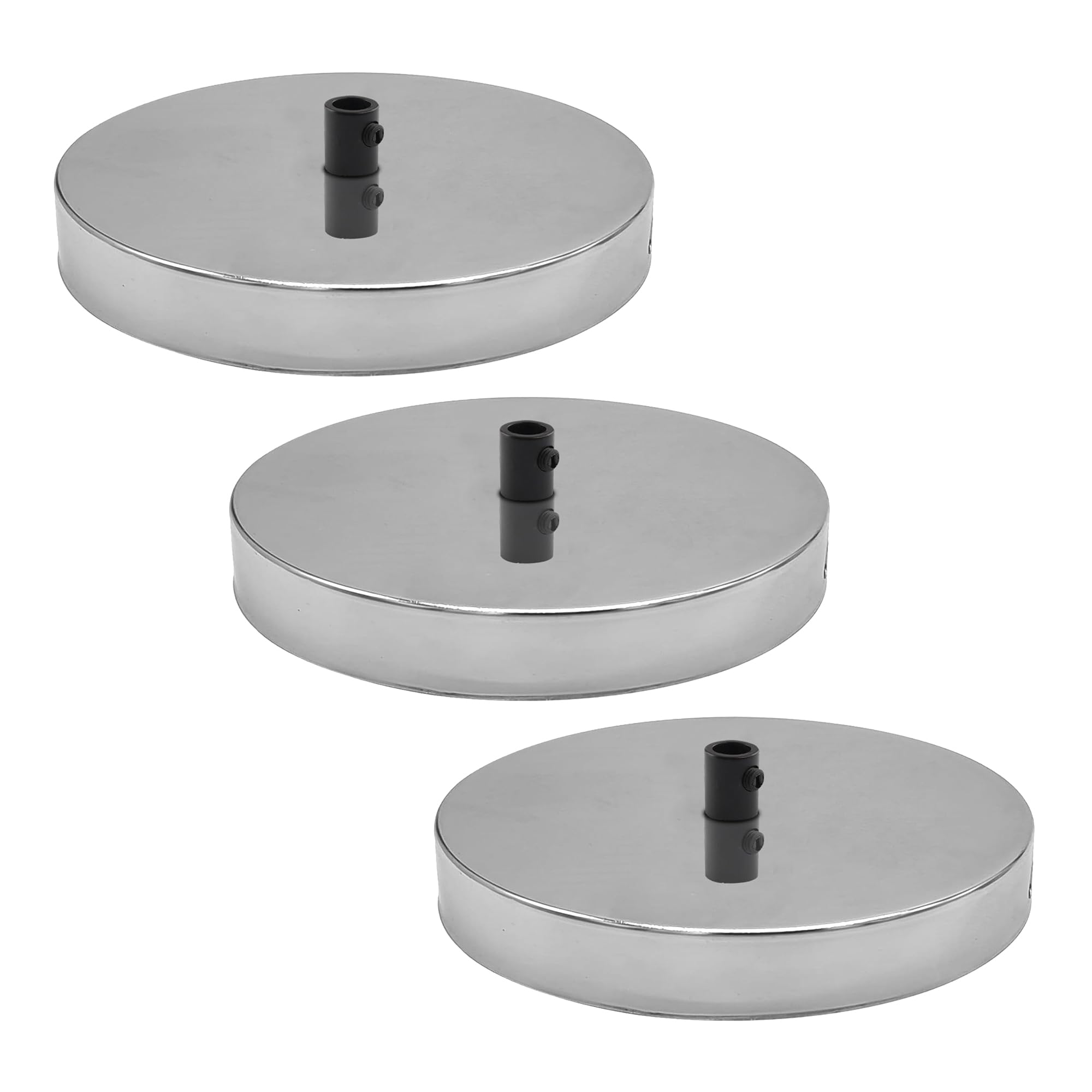LEDSone 3 Pack of 1 Outlet Vintage Chrome Ceiling Rose Light Fitting – 12cm Easy Fit Round Shape Metal Plate with Cord Grip Antique Industrial Design for DIY Ceiling Lighting & Pendant Lights