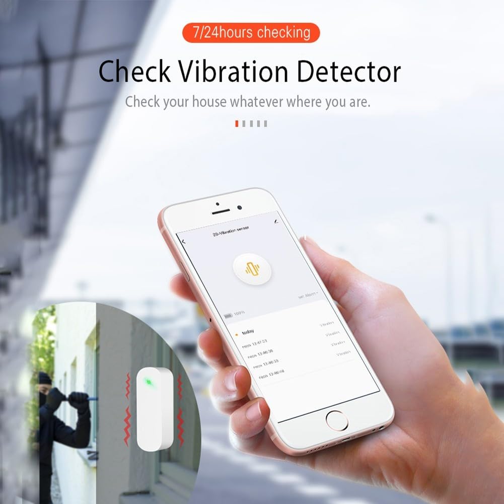 QOXEZY para Tuya Sensor de vibración Inteligente para Puerta, Control de aplicación, de Alarma de Seguridad para el hogar, Alarma antirrobo, Dispositivos Inteligentes para el hogar (4 Piezas)