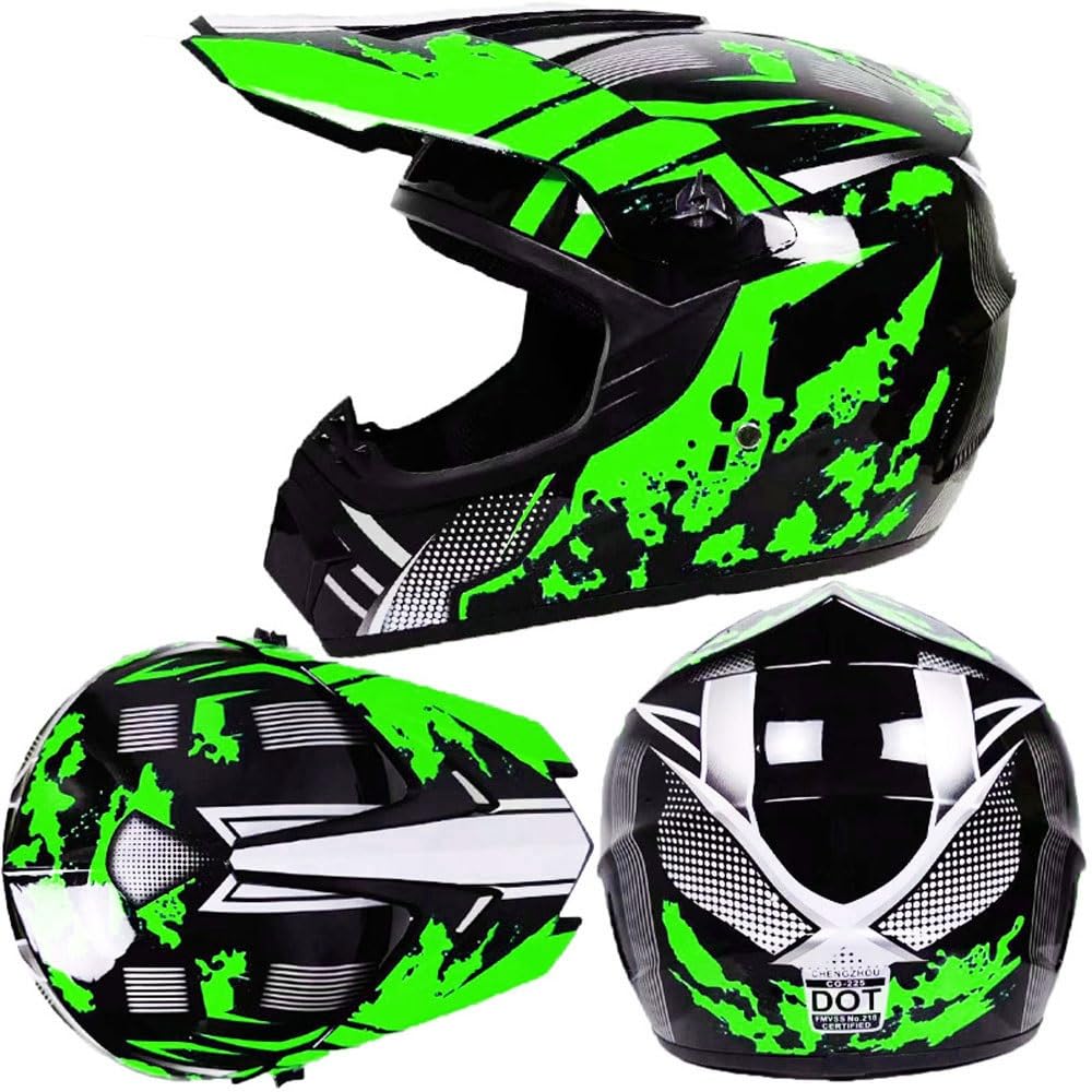 Casques de Motocross pour Enfants de 9 à 14 Ans avec Lunettes, Gants Et Masque, Lot de 4 PièCes, Casques de VTT Tout-Terrain pour GarçOns Et Filles, HomologuéS Dot