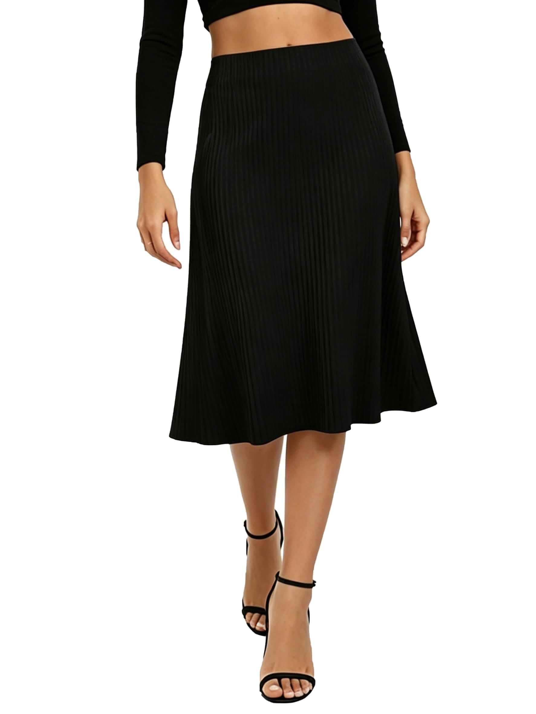 Urban CoCo Women's Summer A-Line Flared Midi Skirt Elastic Waist Stretchy Casual Skirts Below Knee