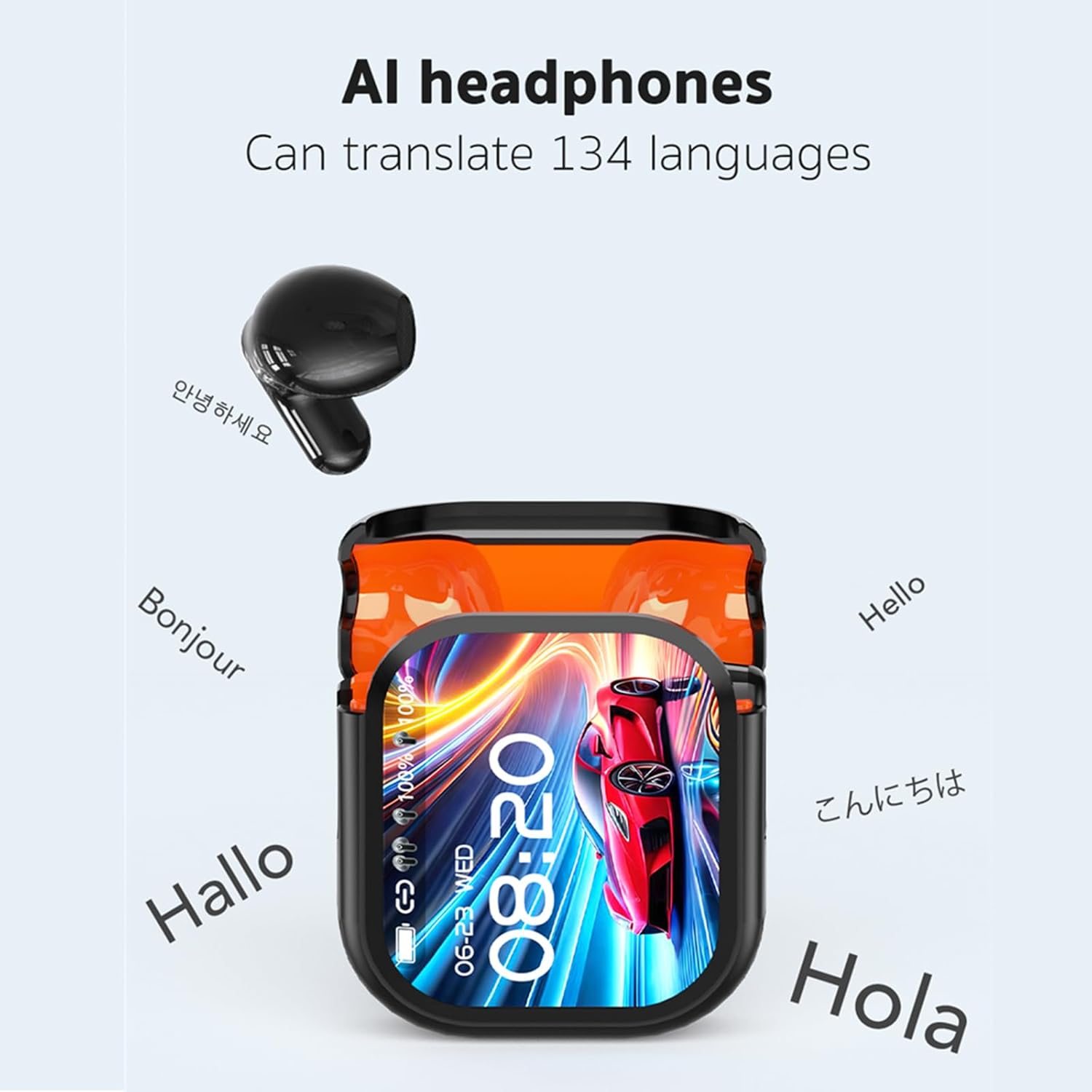 NE20 Translation Earbuds, NE20 Earbuds, Color Screen Noise-Canceling Translation Headphones, with 134 Language AI Translate Real Time, Bluetooth 6.0 LED Display Wireless Earphones (Black)