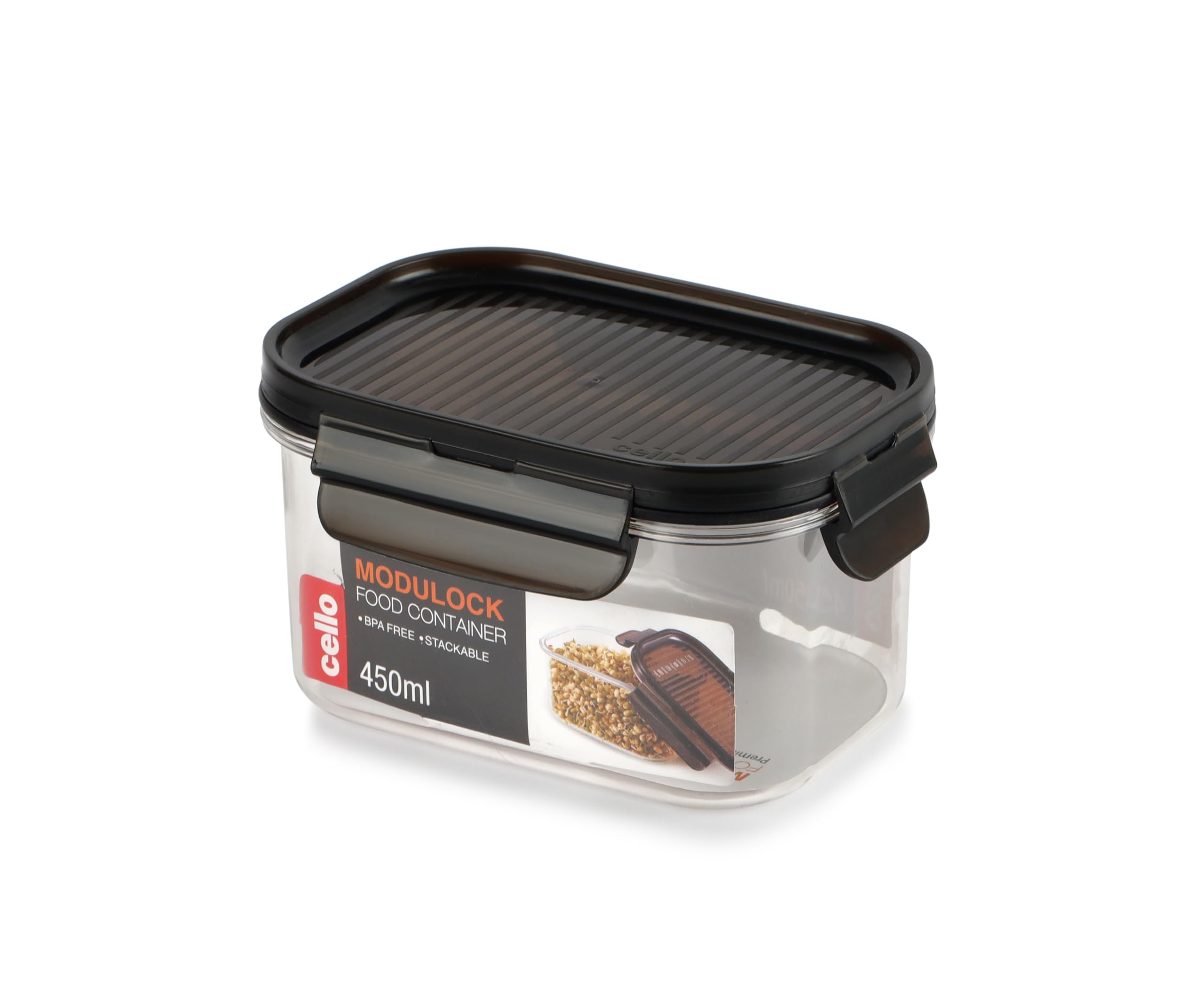 Modulock Rectangular Kitchen Storage Containers Set of 3, (3 x 450 ml), Amber | Food Grade, BPA Free, Air Tight Clip, Stackable |Multipurpose Plastic Storage Container Sets For Home Kitchen