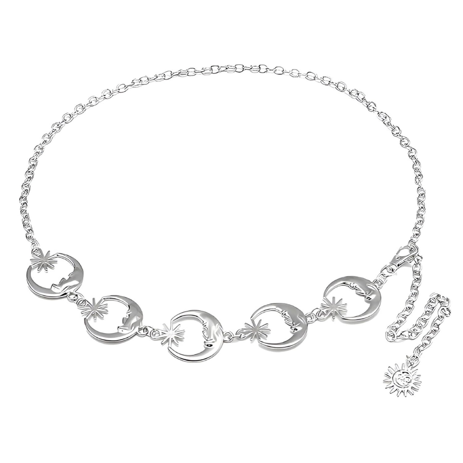 Cross-Border Moon & Star Sliver Pendant Waist Chain – Women'S Retro Metal Waist Chain(White Moon)-image-21