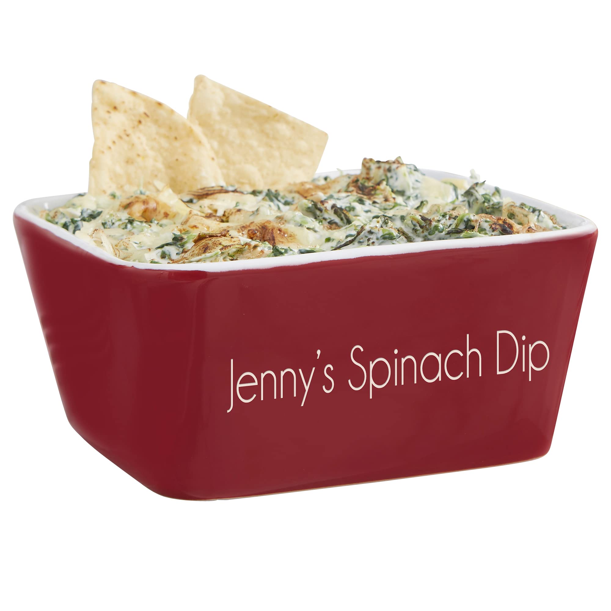 Personalization Universe Classic Personalized Small Square Baking Dish, Hand-Glazed Stoneware Dish, Oven to Table Cookware, Ideal for Dips and Appetizers, Microwave and Dishwasher Safe - Red