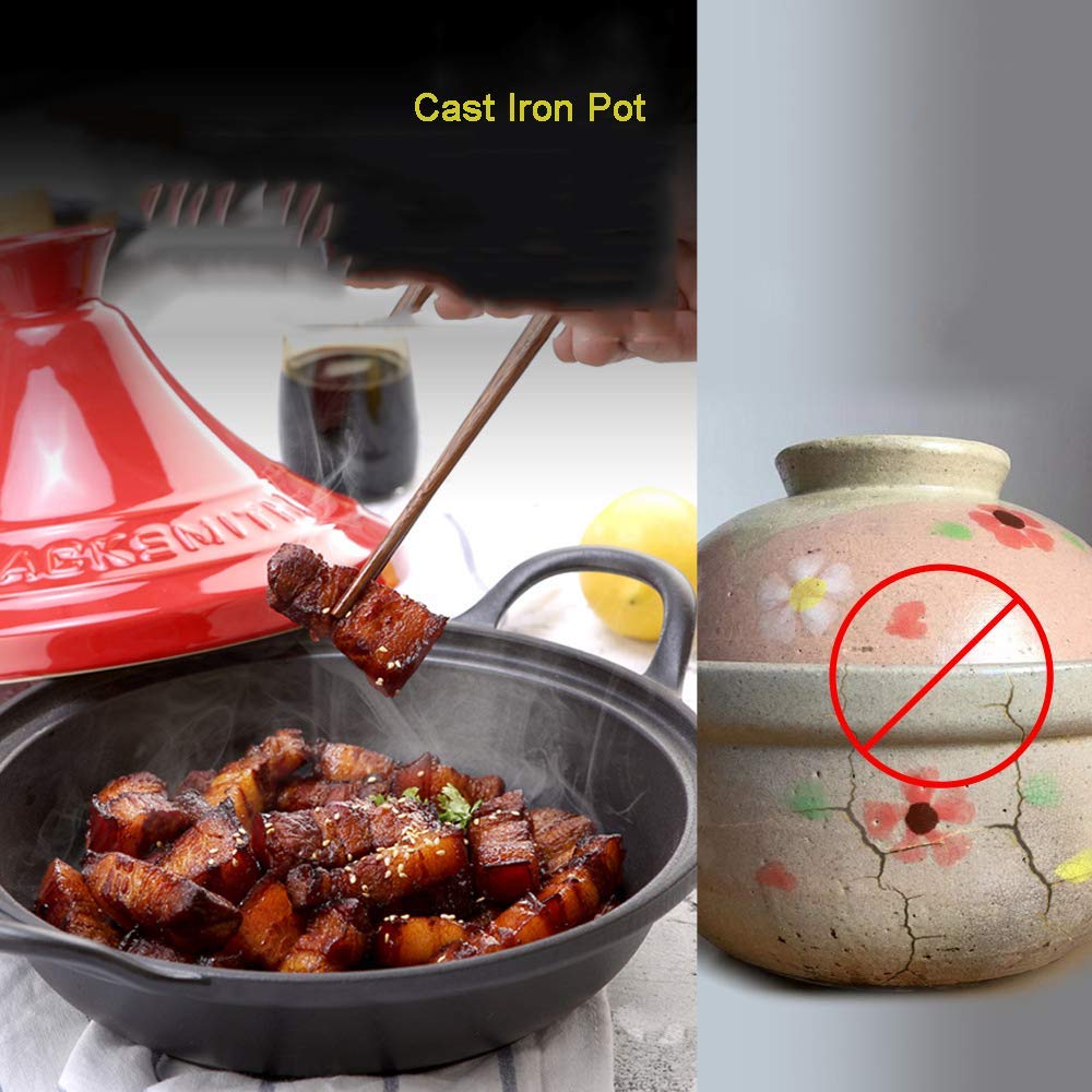Marmite à tajine, marmite en Fonte émaillée, cocotte en céramique braisée Maison Japonaise de Cuisson et réglages de température Four/Rouge