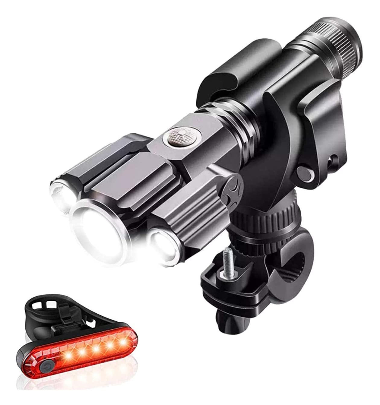 Conjunto de luz de bicicleta, luces de ciclo 4 modos 3 luces frontales LED y conjuntos de espalda 2200mAh USB Luces de bicicletas recargables USB Faros impermeables Se adapta a todas las bicicletas