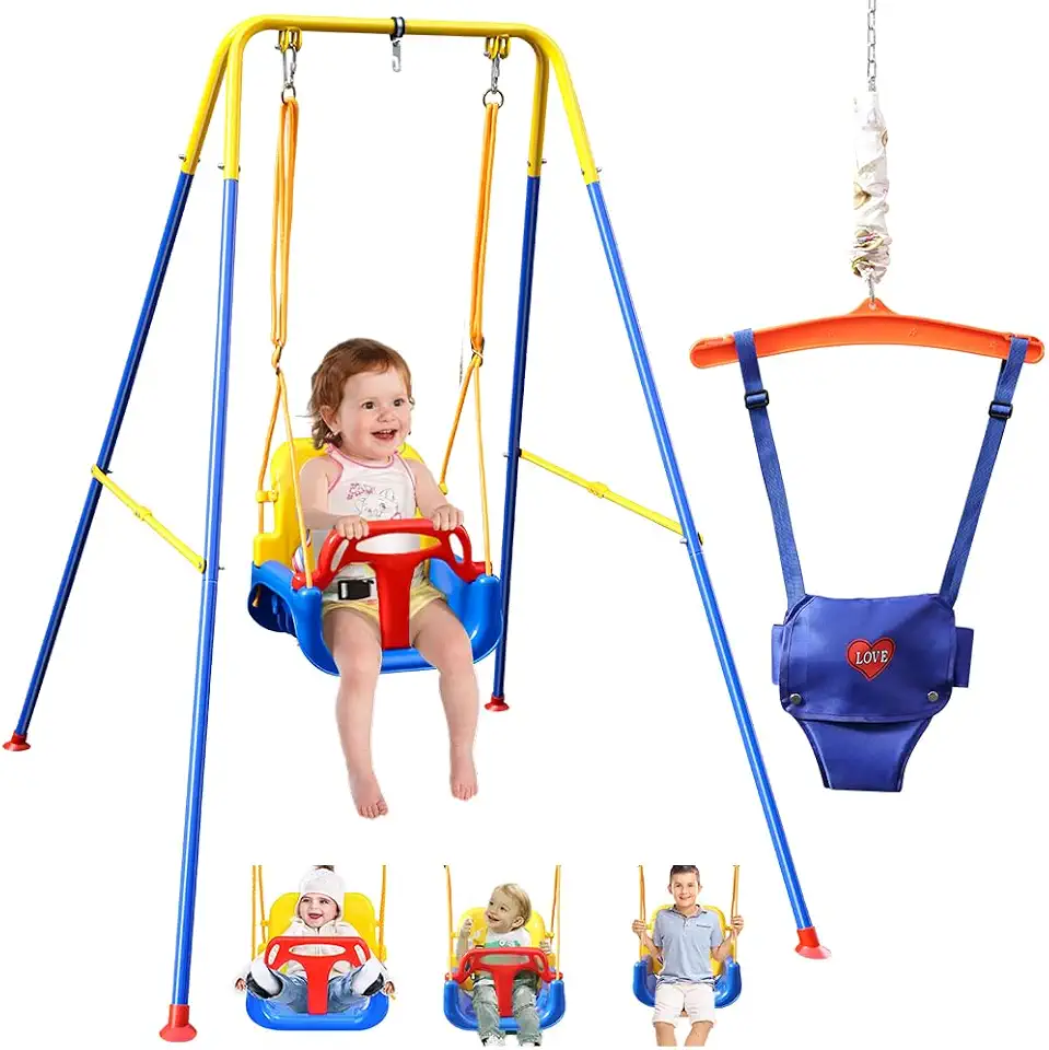 Balanço com Suporte, Balanço Dobrável para em Ambientes Internos e Externos Dobrável, Conjunto de 3 em 1 para Quintal, para Internas e Externas 2 in 1