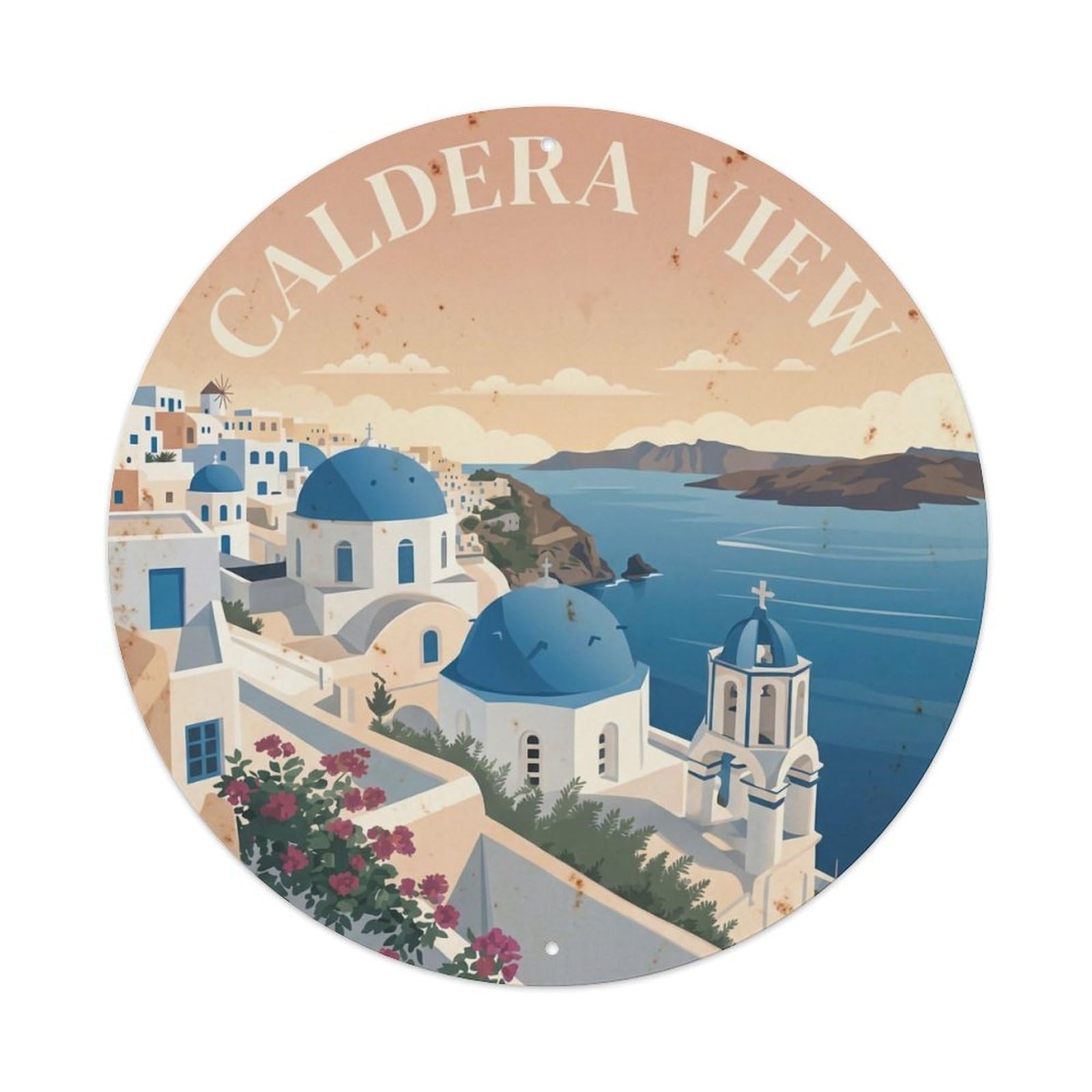 Vintage Travel Oia Santorini Caldera Metal Tin Sign