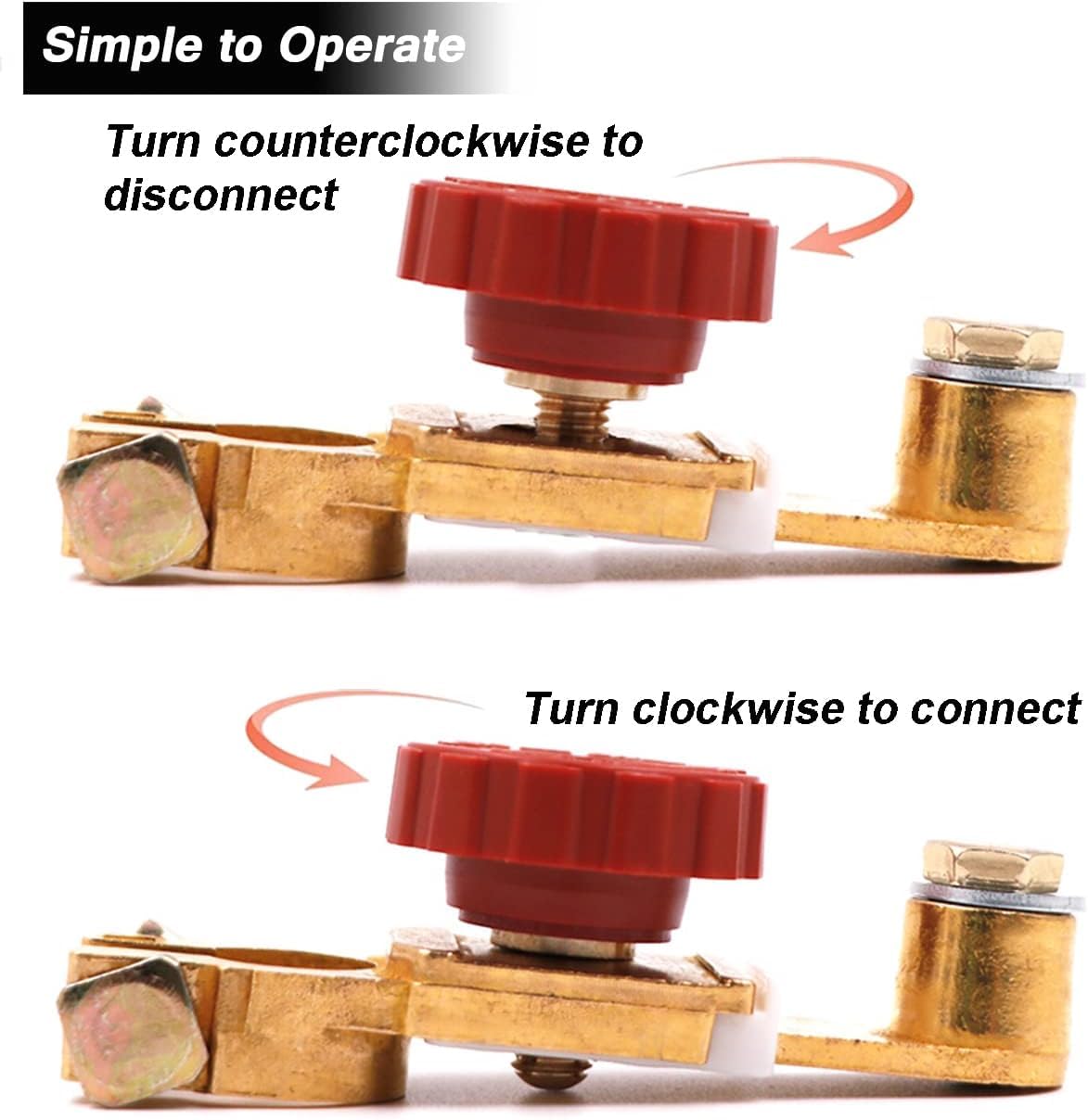 Top Post Battery Disconnect Switch, 12V/125A, Knob Type, Red | Quick Disconnect, For Car Truck Marine RV, Electrical Equipment Compatible, Battery Cut Off Switch