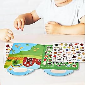 Reusable Sticker Book for Kids, Farm Stickers Educational Learning Toys Travel Stickers Activity Books for Toddler Girls Boys Age 3+ Birthday Gifts