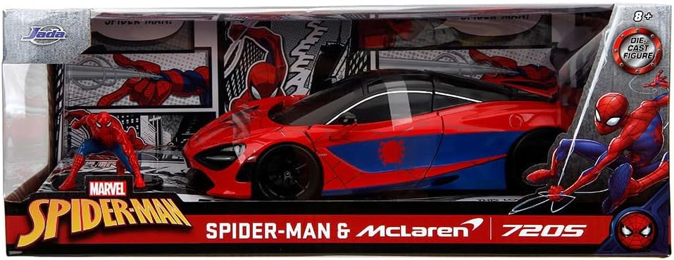 Jada Toys Marvel Car McLaren 720S (19 cm) with Spider-Man Figure (5 cm) - Model Car with Parts to Open, Metal Toy Set for Fans and Children from 8 Years