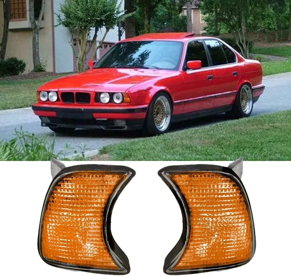 Side Marker Corner Lamp Indicator Light, Front Bumper Turn Signal Light, Compatible with BMW 5-Series E34 1987-1996 - Clear Lens White Light