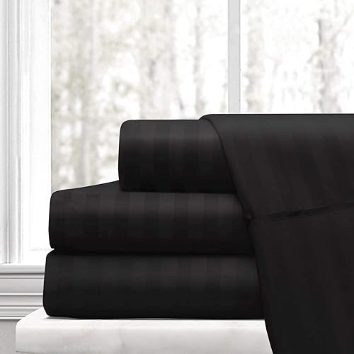 Juego de sábanas de lujo de 300 hilos, diseño de rayas azules, con bolsillos profundos, sábanas hipoalergénicas y fundas de almohada