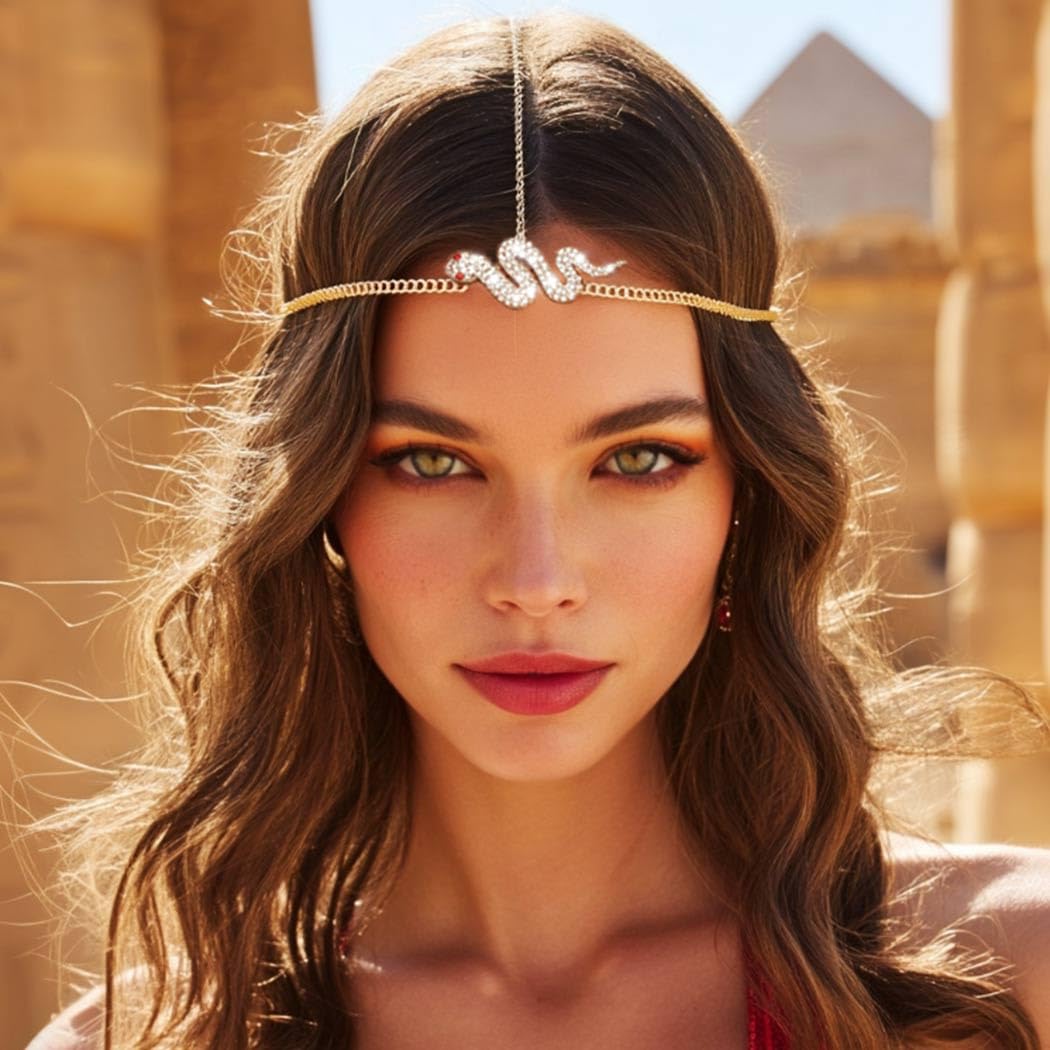 CAKURE Snake Head Chain Jewelry Gold Egyptian Headpiece Jewelry Festival Halloween Hair Accessories for Women