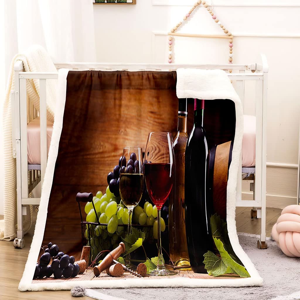 Mantas para Cama De Franela Invierno para Infantil Y Adulto 150X200Cm Manta Polar De Felpa De Microfibra Suave para Sofá, 3D Vino Tinto De UVA Patrón, Cálida Y Transpirable
