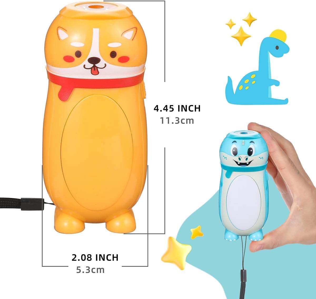Kleine LED-Taschenlampen für Kinder, niedliche Kleintier-Taschenlampe, Camping-Laterne, 2-in-1, für Jungen und Mädchen, 2 Stück
