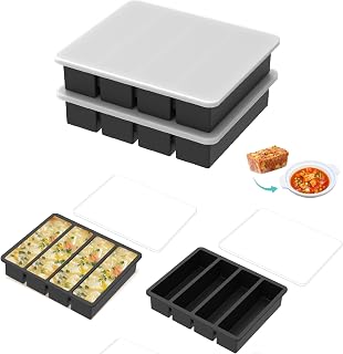 4 Pieces Silicone Freezer Molds Soup with Lids, 4 Grids Freezer Containers Silicone Stackable Freezer Plates Simple Shaping, Large Ice Cube Mold, Freezer Container for Soup Broth Sauce