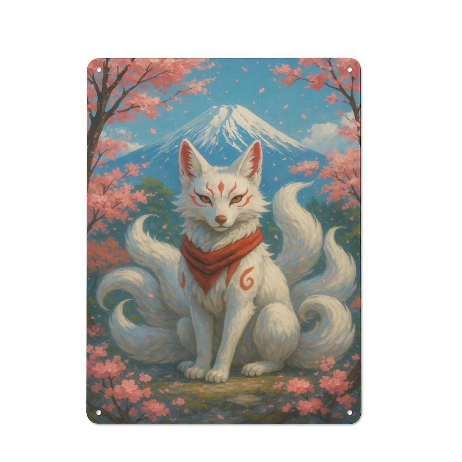 Nine-tailed Fox with Mount Fuji Vintage Metal Sign 40x30cm, Retro Classic Pub Decor for Cafe, Pub, Workshop Or Home Bar