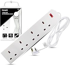 Heavy Duty Extension Lead UK Pin Plug and Cable, 4 Gang Way 2m Power Adapter, Multi Socket Mains Strip (White, 1 Pack), packaging may vary