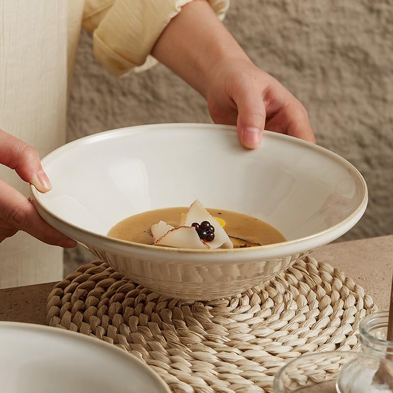 Miski na zupę beżowa miska na zupę Ceramiczne zastawa stołowa do domu Restauracja Gotowana ryba Duża miska Salon Miska na przekąski Miski na kolację (S)