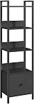 MAHANCRIS Bookshelf, 6 Tier Tall Narrow Bookcase with Drawer, Industrial Shelf Storage Organizer, Display Shelving Unit for Living Room, Home Office, Study, Black BKHB66101